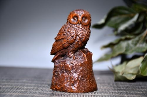 Elegant Boxwood Night Owl Meditation Statue Decor