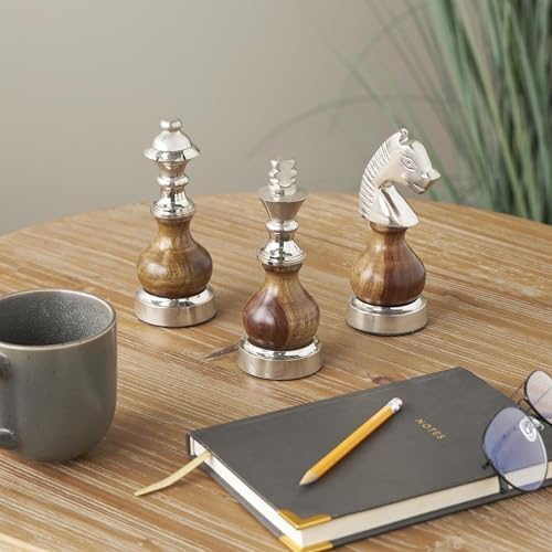 Deco 79 Chess Statues Set of 3 with Wood Centers