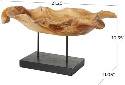 Deco 79 Teak Leaf Sculpture with Black Stand 21 x 11 x 10