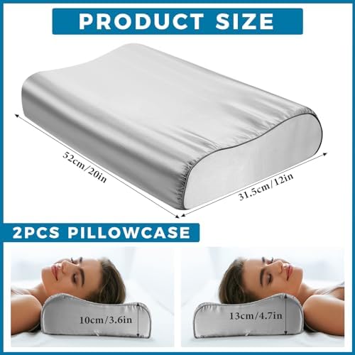 Breling 2 Pcs Light Gray Memory Foam Pillowcase Set