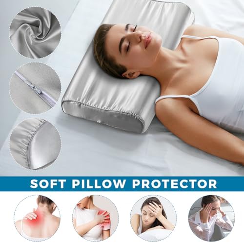 Breling 2 Pcs Light Gray Memory Foam Pillowcase Set
