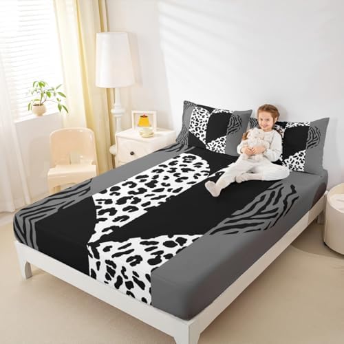 Leopard Print Zebra Stripes Twin Fitted Sheet Set