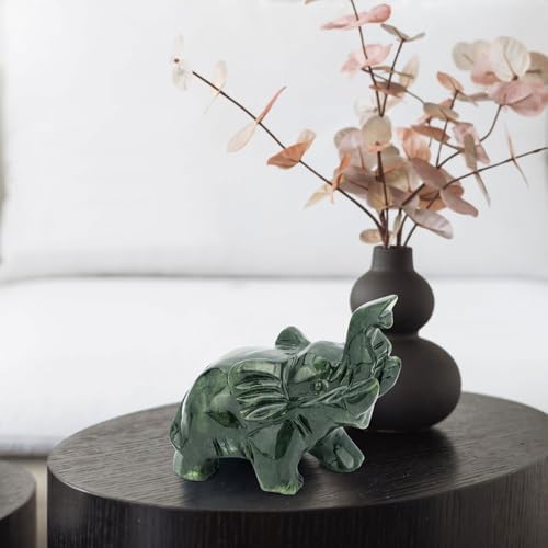 Gemshan Jade Green Elephant Statues - Feng Shui Decor Gift