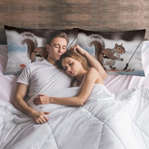 Pillow Case Skiing Squirrel Decorative Pillow Protector