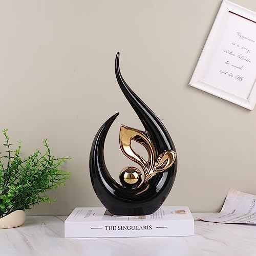 Modern Ceramic Statue with Gold Accents 13 H Black Base