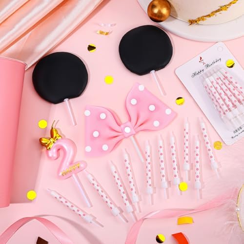 Cute Mouse Cake Candles Pink Bow and Ears Decor