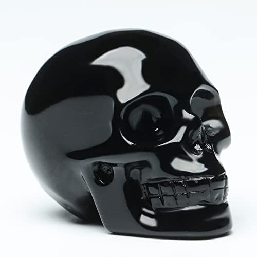 2 Natural Black Obsidian Crystal Skull Decor Statue