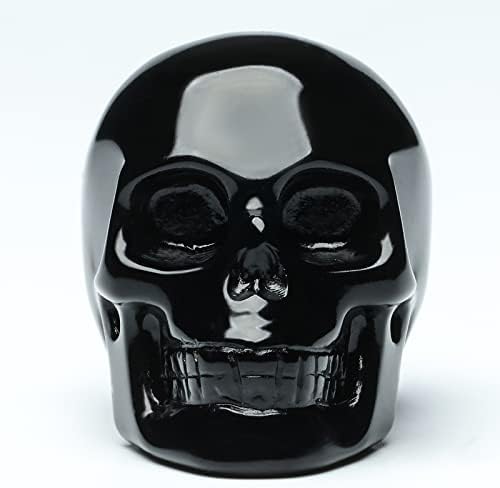 2 Natural Black Obsidian Crystal Skull Decor Statue