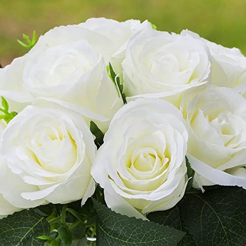 ENOVA FLORAL 18 Heads Cream Artificial Flowers in Cube Vase