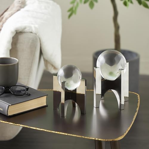 Deco 79 Glass Geometric Orb Statues with X Holder Set of 2