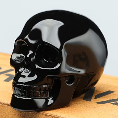 2 Natural Black Obsidian Crystal Skull Decor Statue