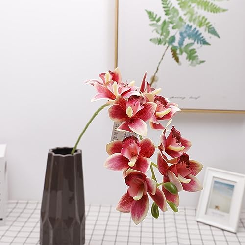 XZJMY Artificial Orchid Flowers 3D Faux Cymbidium 2PCS Dark Pink