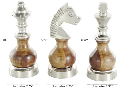 Deco 79 Chess Statues Set of 3 with Wood Centers