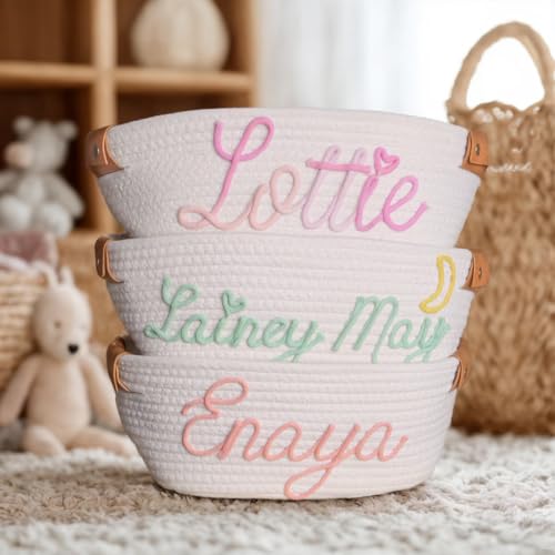 Personalized Leather Baby Shower Gift Basket with Handles