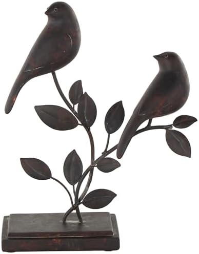 Deco 79 Polystone Bird Sculpture with Leaf Vines and Copper Shading