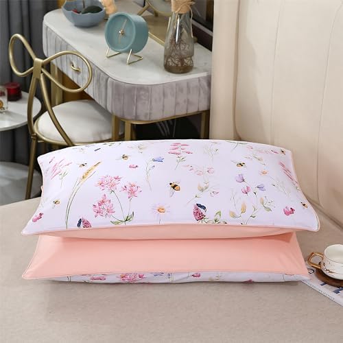 RYNGHIPY Egyptian Cotton King Pillowcases with Floral Bees Print 1