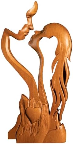 Wooden Kissing Couple Ornament 10 Inch