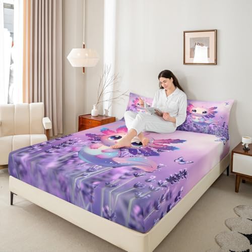 Castle Fairy Purple Lavender Axolotl Bed Sheet Set