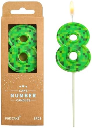 PHD CAKE 276 Inch Number 8 Pixel Birthday Candle Green