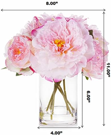 ENOVA FLORAL Pink Peonies Artificial Flowers in Glass Vase 1