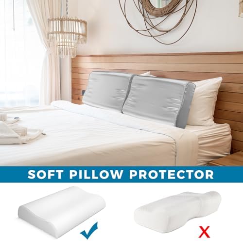Breling 2 Pcs Light Gray Memory Foam Pillowcase Set