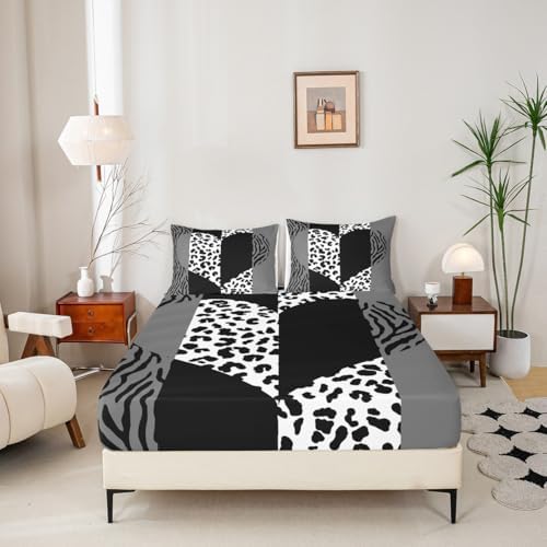 Leopard Print Zebra Stripes Twin Fitted Sheet Set