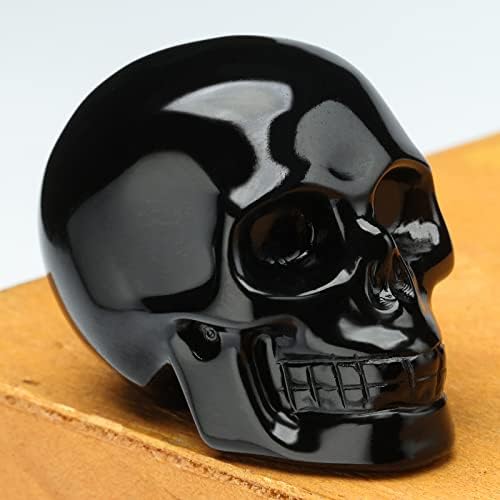 2 Natural Black Obsidian Crystal Skull Decor Statue
