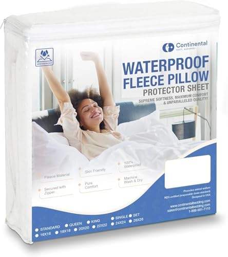 Continental Bedding Pillow Protectors - 18x18 Inch Zippered Fleece