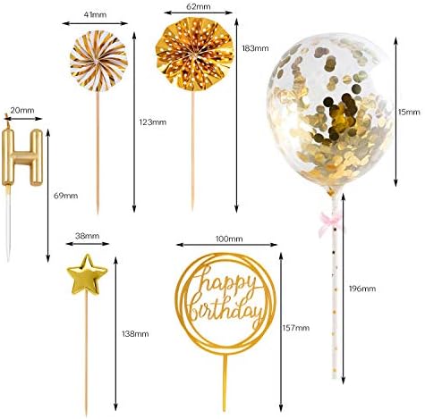 BEAN LIEVE Gold Birthday Cake Decor Set 12 Pieces