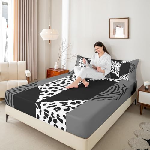 Leopard Print Zebra Stripes Twin Fitted Sheet Set