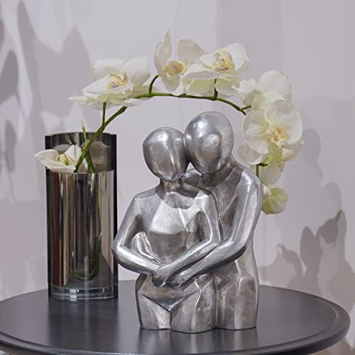 Guichifun Modern Hug Couple Statue Silver Resin Decor Figurine