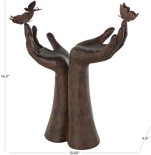 Deco 79 Polystone Hands Sculpture with Butterfly Accents Dark Brown 1