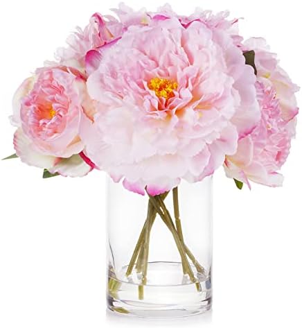 ENOVA FLORAL Pink Peonies Artificial Flowers in Glass Vase 1