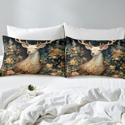 Wild Deer Fitted Sheet Twin Size with Pillowcase