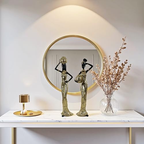 Set of 2 Resin African Women Statues with Gold Pots