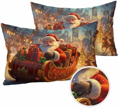 Waterproof Pillow Protector 2 Pack - Christmas Deer House Snowy Night Design