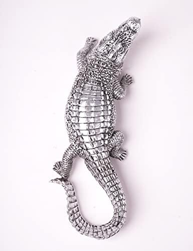 HAUCOZE Silver Crocodile Sculpture Statue 14 Inch