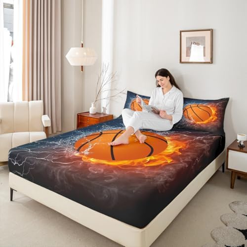 Manfei 3D Fire Water Basketball Bed Sheet Set Twin Size