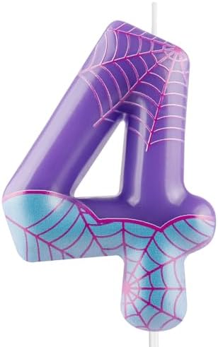 Purple Spider Themed Birthday Candle Number 4 Cake Topper