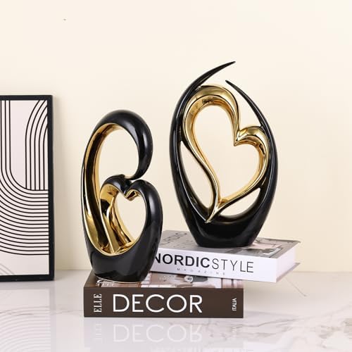 LCCCK Black and Gold Heart Love Statue Decor