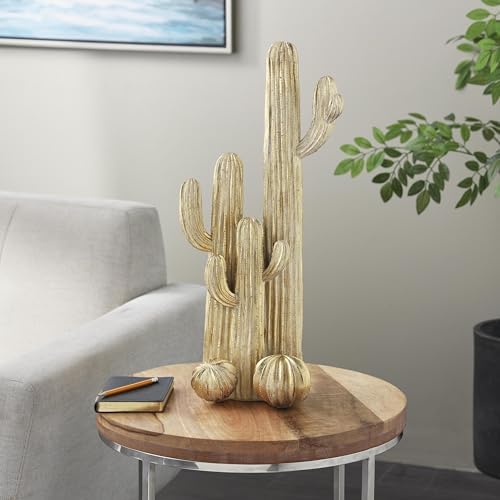 Deco 79 Gold Resin Cactus Sculpture 10x7x23 Home Decor Accent