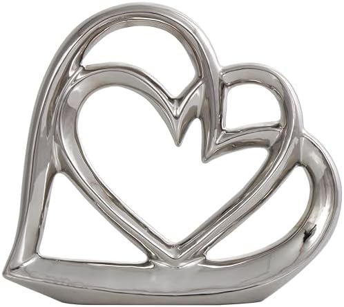 Deco 79 Silver Ceramic Heart Sculpture Modern Home Decor Statue