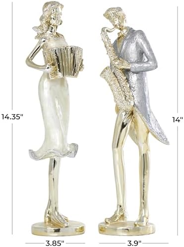 Deco 79 Gold Resin Musician Statues Set of 2