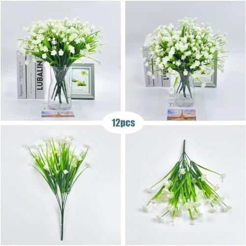 KLUFO 12Pcs Artificial Flowers Set UV Resistant Realistic White