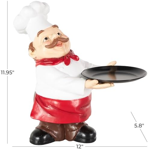 Deco 79 Polystone Chef Statue with Black Tray