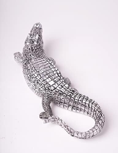 HAUCOZE Silver Crocodile Sculpture Statue 14 Inch