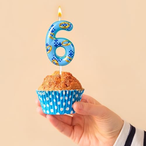 WQINX Blue Gold Ring Birthday Candle Number 6