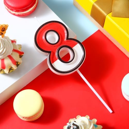 Cartoon Red White Number 8 Birthday Candle Topper