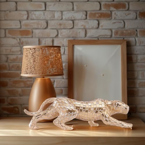 Gold Finish Cubist Cheetah Sculpture - Abstract Leopard Resin Art Statue 1