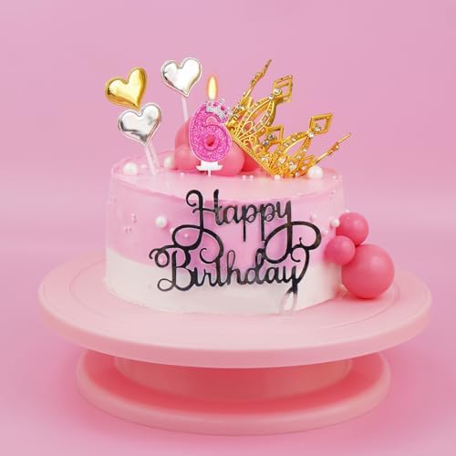 ElekFX Birthday Candle with Crown Rose Design Number 6 3 Inch Tall
